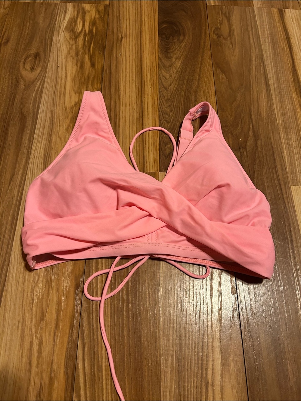 Pink Wrap-Front Bikini Top with Adjustable Tie